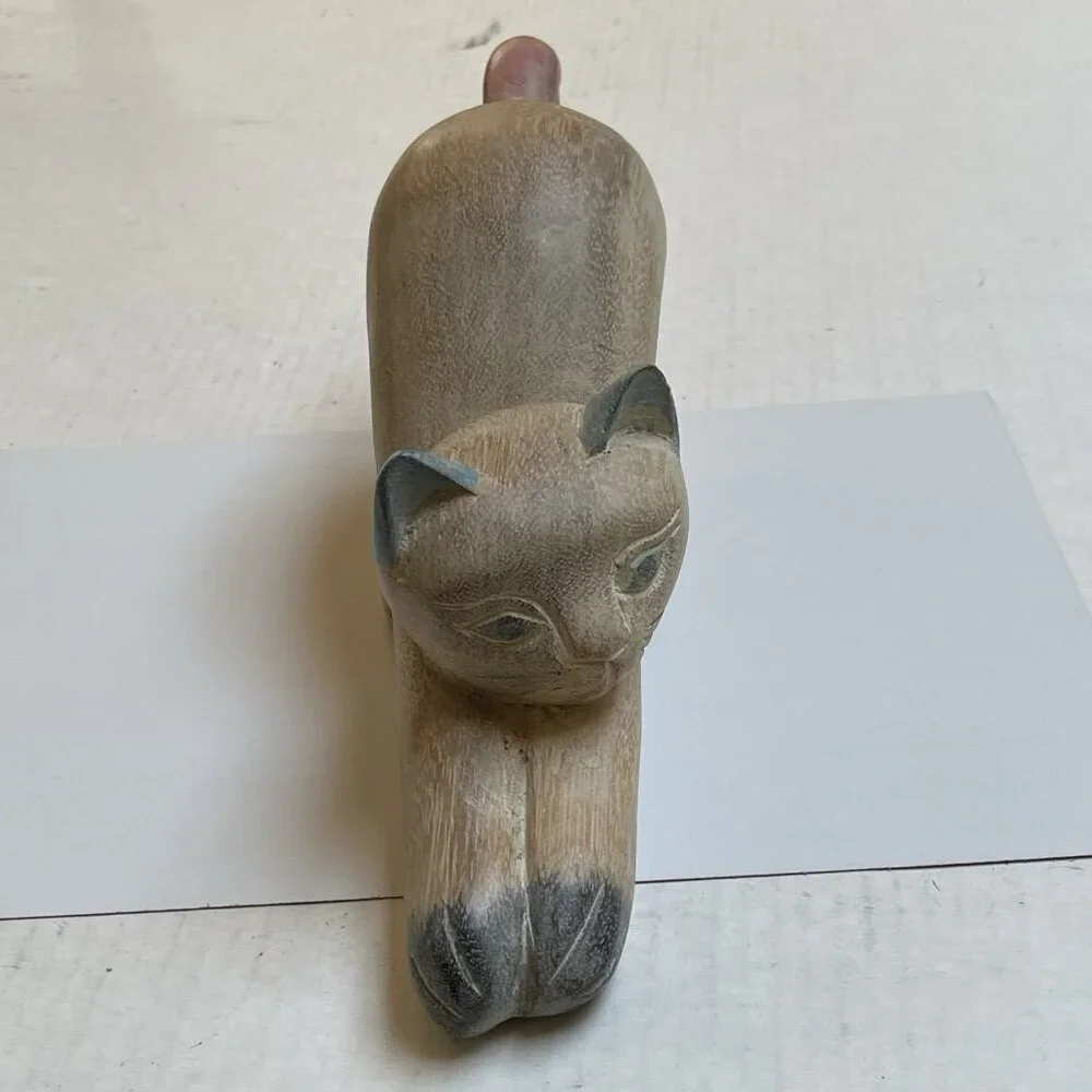 Hand Carved Wooden Stretching Cat Kitten Kitty Home Decor Multicolor Animal